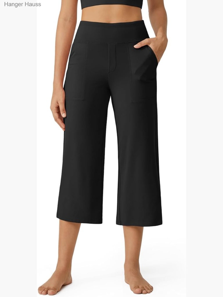 High Rise Wide Leg Yoga Capri Pants With Pockets Moisture Wicking